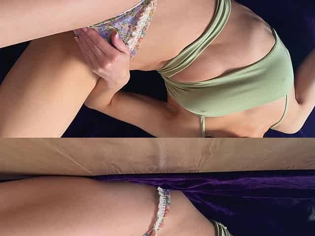 She Pulled Panties Aside to Reach Her Sensitive Clit. Beautiful Small Tits and Pussy Play Orgasm