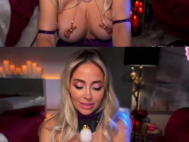 Blonde with big boobs fucked from behind before tit wanking