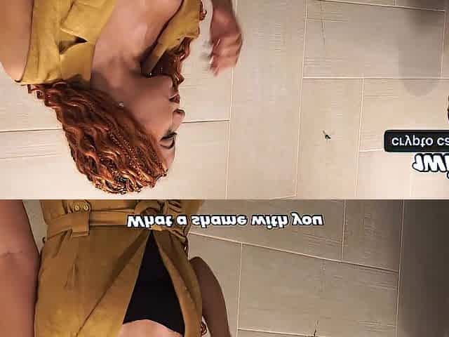Distracted breasty redhead ends up in the males's baths and can't resist seeing a large knob