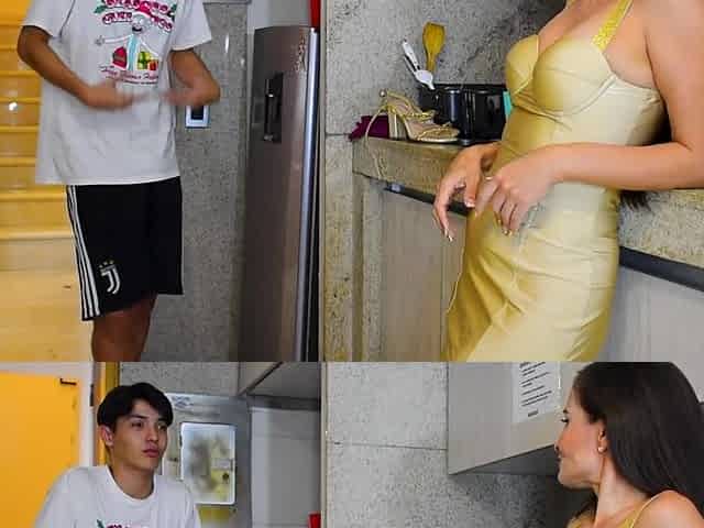 Skinny stepmom ends a heated argument with him, fucking in the kitchen