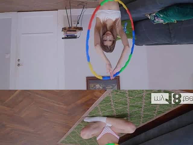 My18teens - Cute Girl in White Panties Spins Hula Hoop and Teases Her Pussy