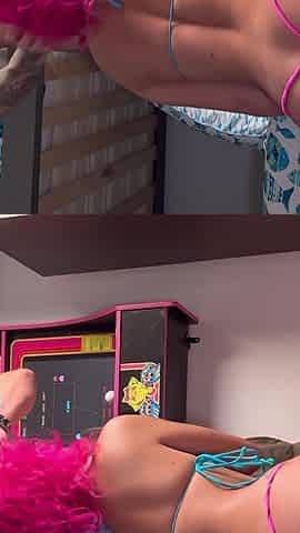 Petite Gamer Girl with Pink Hair Fucked in Home Arcade