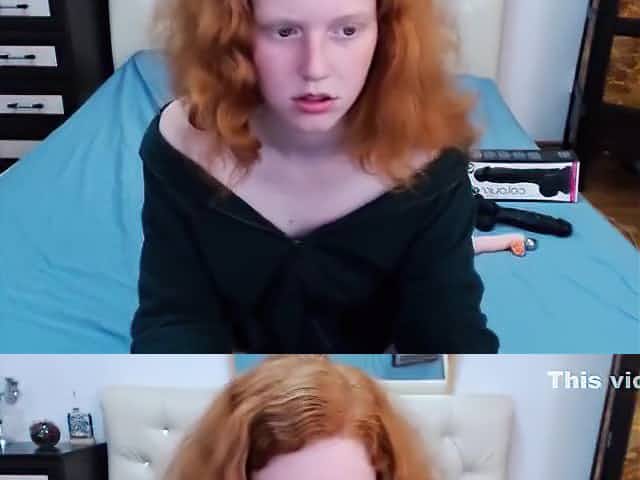 Natural redhead shows feet, sucks her toes and plays with dildo