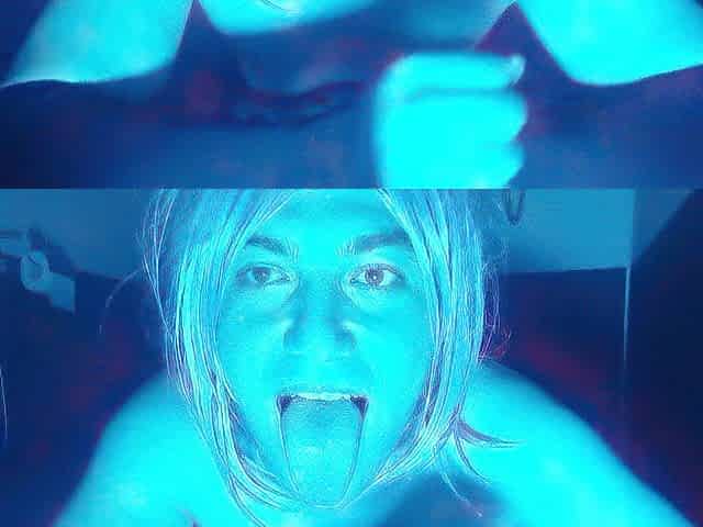 Nice-looking Femboy Having Bathroom Colorful Lights Ambience Large Natural Titties