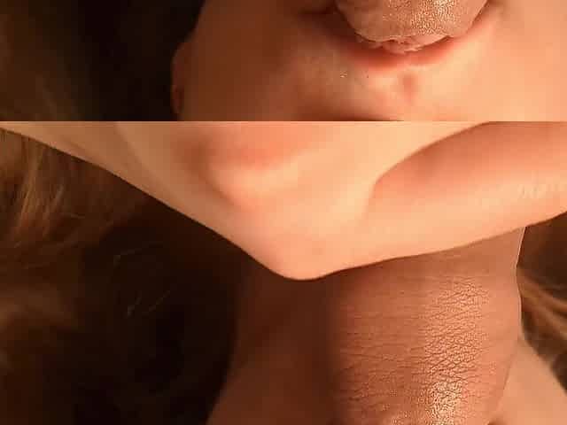 Cutie plays with a penis close up and gets a large ejaculation in her throat
