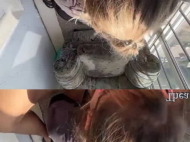 Real cute romantic sex on the balcony with cum on the booty