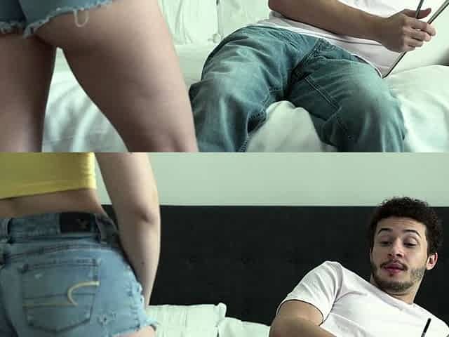 Small tit GF gives POV blowjob on my denim