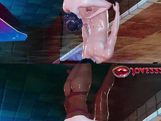 Tamaki in Pool Hentai - Perfect Body Anime Girl with Hot Handjob Stroking Big Dick, Sloppy Blowjob and Moaning Deepthroat