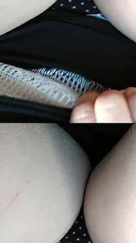 Cutie films up her own ebony minidress and teases with her pants in public whilst I'm driving