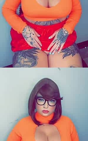 Large titty Velma banging herself with massive sex toy untill that babe squirts everywhere