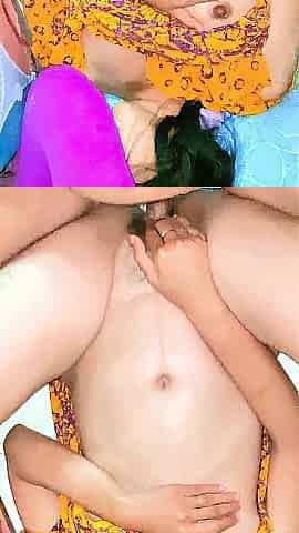 Fucking while squeezing the milk of a young mother in a yellow housedress who is very horny