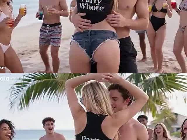 Super golden-haired luxury sweetheart screw on public in Beach party, Dp, interracial, anal, (AI movie scene)