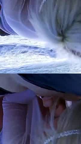Milky Cooper a naughty girlfriend with light hair gets turned on with a cock in her pussy on a beach