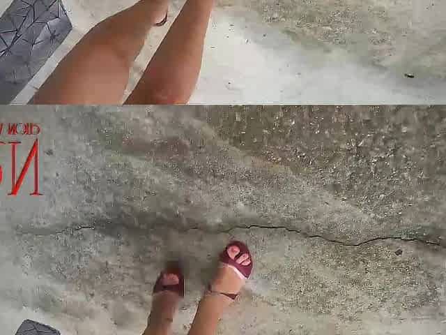A lady masturbates in a car in a parking lot Teasing a love button with a sex tool