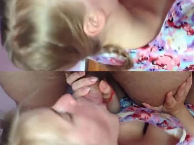 eating cum horny sloppy blowjob and handjob POV russian blonde teenager