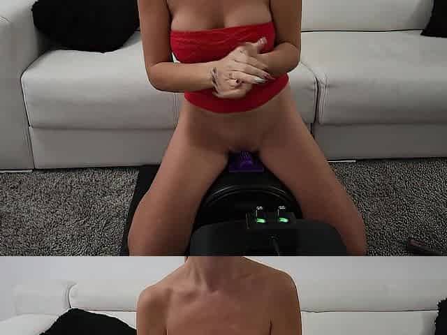 Wife riding with Sybian sex machine whilst spouse is banging a sex doll
