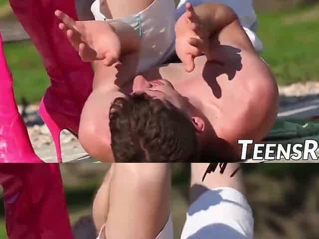 Dominant Young Babe Riding Subs Cock In The Backyard