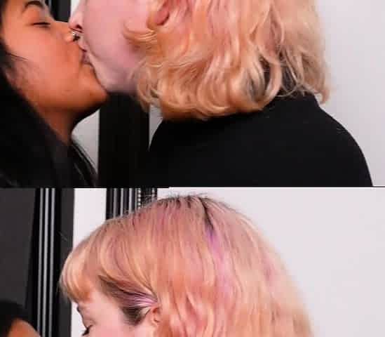 Busty blonde licked and fingered by dark skinned babe