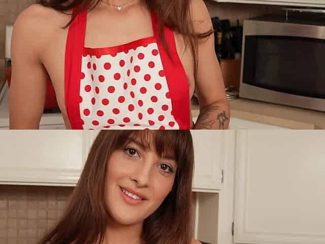 Young brunette Sophia Sultry gets fucked in the kitchen by brad