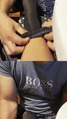 Step-Aunt put on her recent nylons and masturbate my rod with her feet