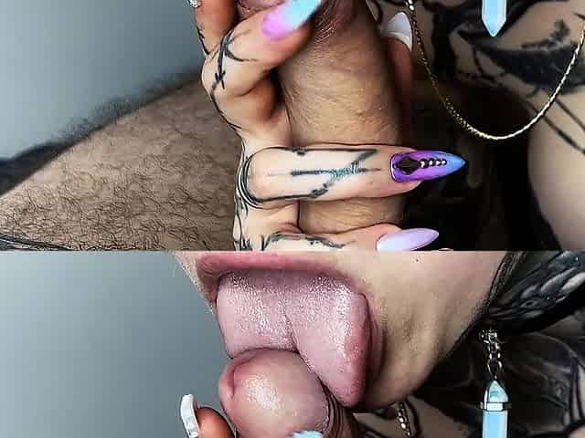 Nice gal making SUPERLATIVELY GOOD CLOSE UP SPLIT TONGUE ORAL JOB 4K ASMR with LARGE DISCHARGED