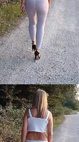 Mature Woman in White Leggings Outside!