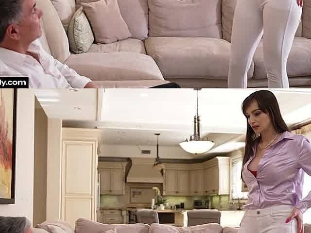 Big tit brunette Lexi Luna gets feet fucked by husband's bully
