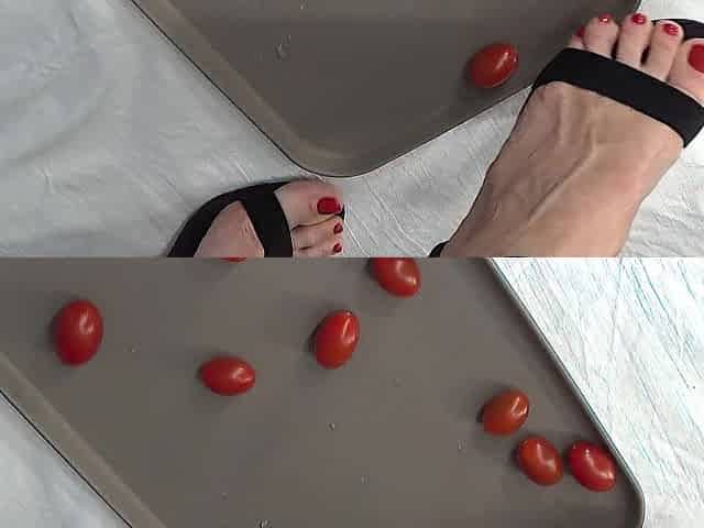 I trample tomatoes with my feet