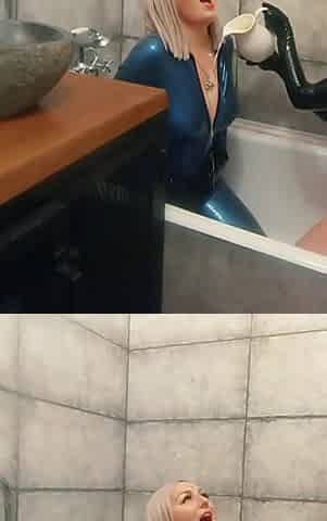 Bath Relax in Latex Rubber with Milk, Romantic Funny Fetish Video