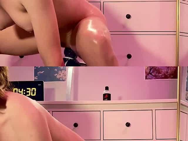 Small titted brunette Sharron with glasses masturbates