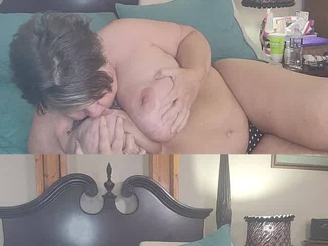 Momma playing with her big tits and dildo