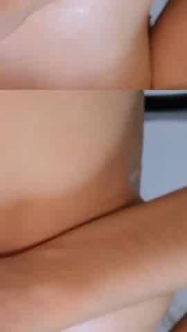 Tit Play with Oil. Play with Oiled Boobs.