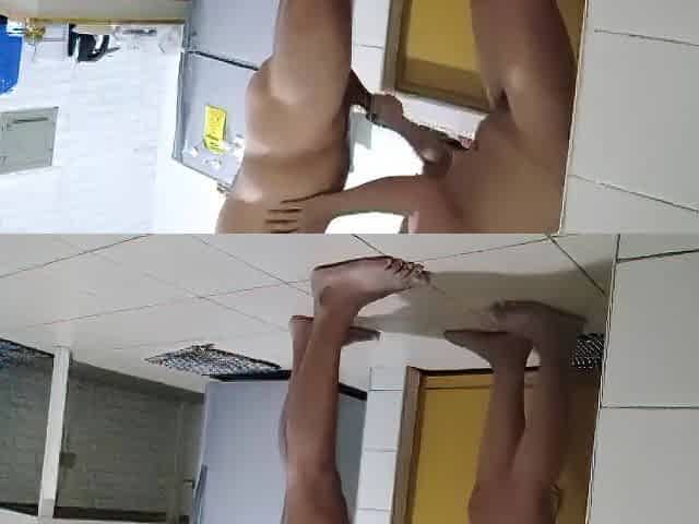 Standing position in the kitchen. Fellatio.
