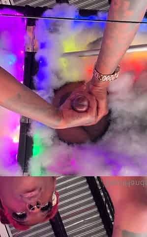 Hot blonde strokes and sucks black cock in glory hole
