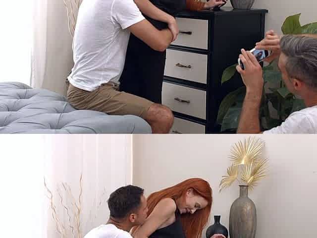 Two friends share redhead beauty wth double penetration