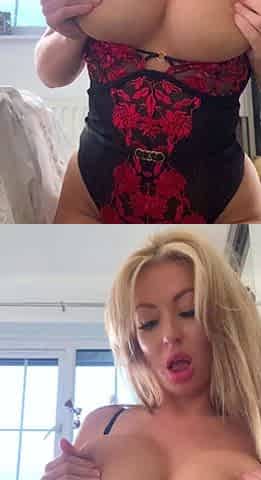 Non stop blonde with big boobs cock jerks off on the bed
