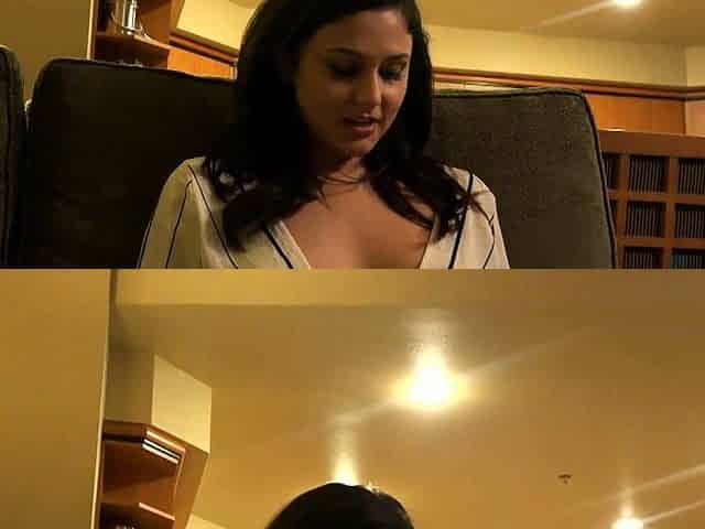 Pale and chubby brunette MILF sucks and tit fucks a big cock