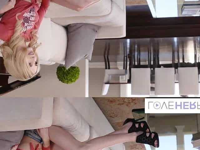 Small golden-haired in high heels is sex hungry