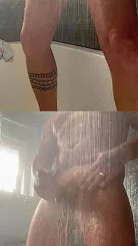 Hard jerking off in the shower