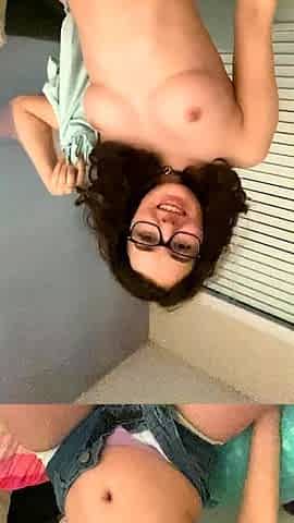 Busty curly brunette with big boobs fucks on couch