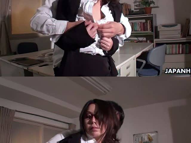 Horny boss fucks Japanese secretary Minami Kitagawa on the table