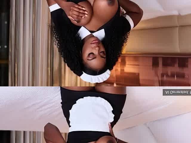 AI Generated black hotel maid screwed by business chap at hotel room - interracial sex