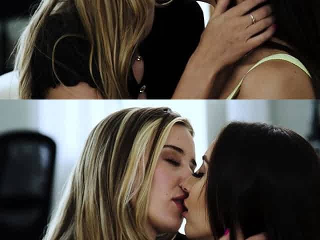 Blonde and brunette lesbians licking and sucking pussy