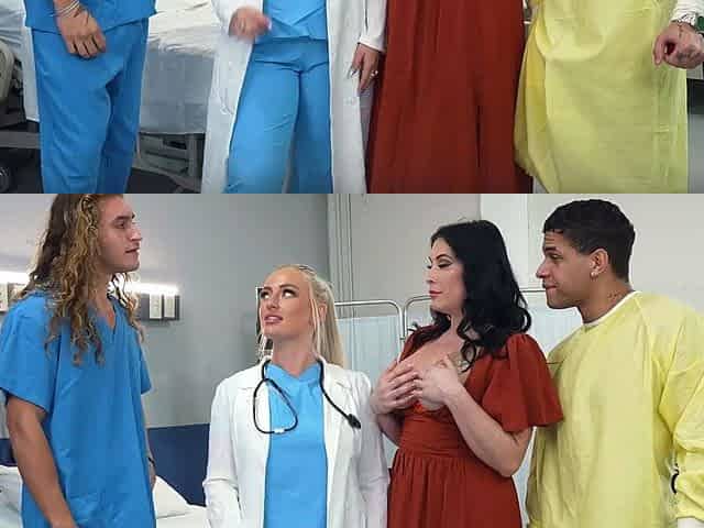 Stepmoms Swap and Fuck Stepsons in Hospital Room group sex