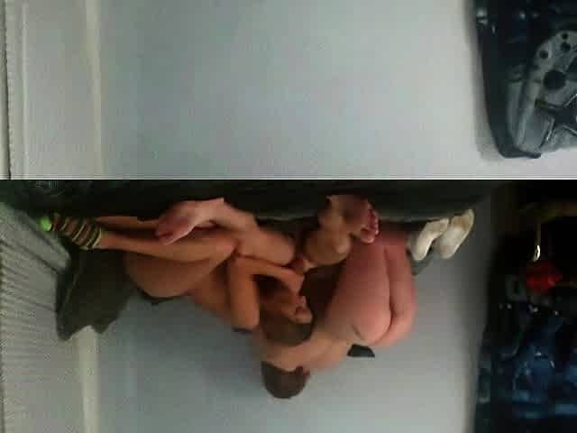 Two blondes having sex with a shy man