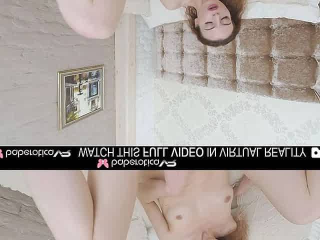 Solo redhead Eva Strawberry is rubbing her shaggy cunt,in VR.