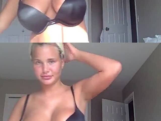 Brawny blond showing her body and vagina to the camera