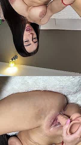Hawt brunette hair with large natural melons enjoying a big sextoy solo ????