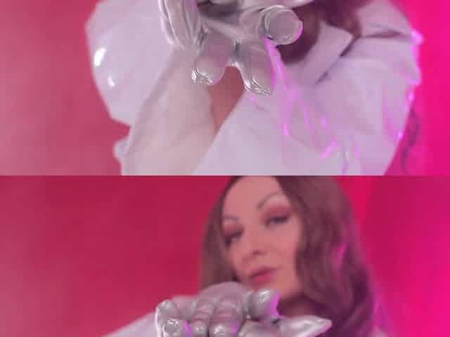 ASMR: silver leather PVC gloves
