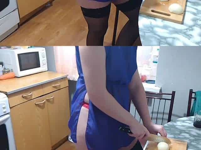 A Girl in Beautiful Lingerie Was Filmed in the Kitchen as She Cooked for Her Subscriber